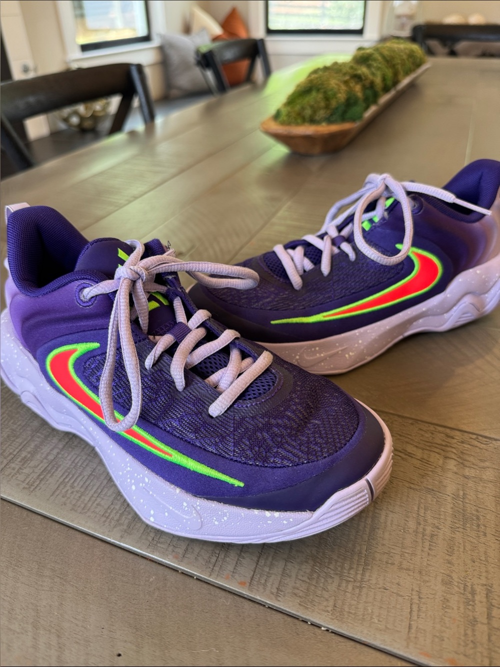 Nike Kids Basketball Sneakers Purple with Neon Green/ Orange Accents